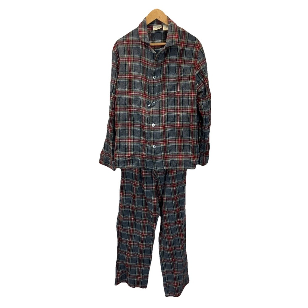 L.L.Bean Men's Scotch Plaid Flannel Pajama Set Gray Red Preppy Classic‎ M Cozy